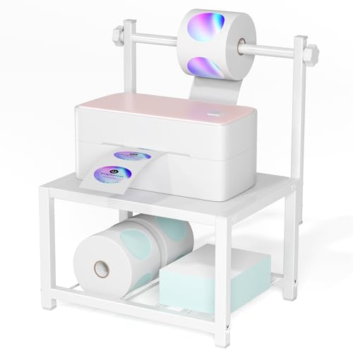 Label Holder for Rolls and Fan-Fold Labels, Sturdy Thermal Sticker Holder for Desktop Thermal Printer, Shipping Label Sticker Dispenser for Home, Office, and Small Businesses - color: White