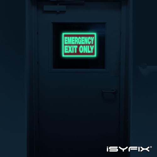 iSYFIX Emergency Exit Only Glow in the Dark Signs, 10x7 Inch, 6 Pack - size: 6 Pk 10x7, style: Sticker Glow
