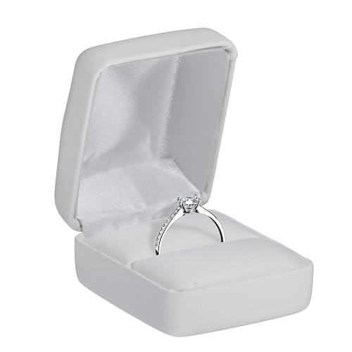 ALLUREPACK Ring Box – White PU Leather Elegant Jewelry Gift Case for Proposal, Wedding, Graduation, Birthday, Anniversary - color: White, size: Ring