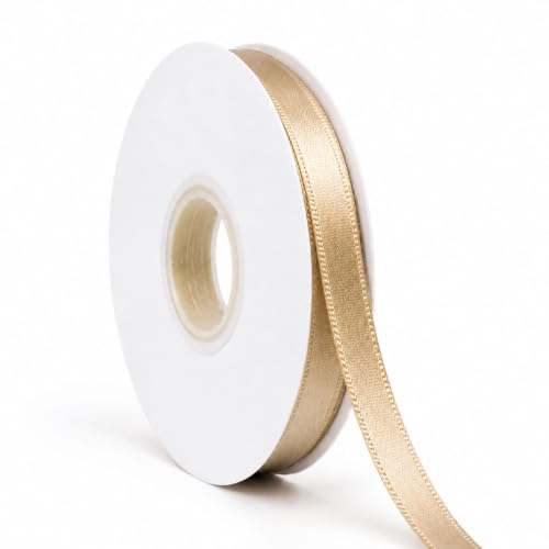 Champagne Gold Ribbon Satin Ribbon 3/8 Inch x 50 Yards with Spool - color: Champagne Gold