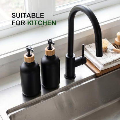 KASUNTING Hand Soap Dispenser Bathroom, Black Dish Soap Dispenser for Kitchen, 17 Fl Oz Plastic Hand and Dish Soap Dispensers Set with Bamboo Pump, 2 Pack Refillable Liquid Lotion Containers Bottle - color: Black, size: 2 Bottles