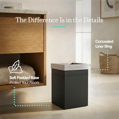 Gatco Small Bathroom Trash Can with Lid, Square 3 Gallon Stainless Steel Wastebasket, Under Sink, Matte Black and Satin Nickel, for Bathroom, Bedroom, Office (1915SN) - color: Matte Black / Satin Nickel