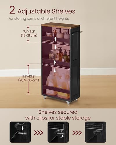 VASAGLE 4-Tier Slide-Out Storage Cart, Slim Kitchen Cart with Wheels - color: Ebony Black + Rustic Brown, size: 7.9"D