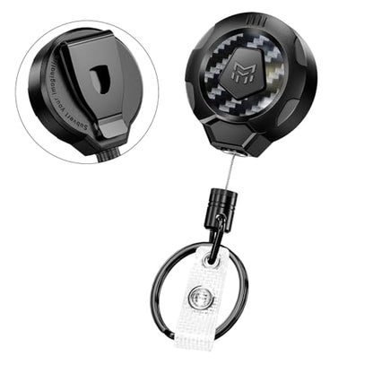 MNGARISTA Upgraded Heavy Duty Retractable Keychain with Belt Clip, 10 OZ Retraction, 31.5" Stainless Steel Cord, 3K Carbon Fiber ID Badge Reel with Badge Strap and Key Ring - color: Black Keychain 1 Pcs