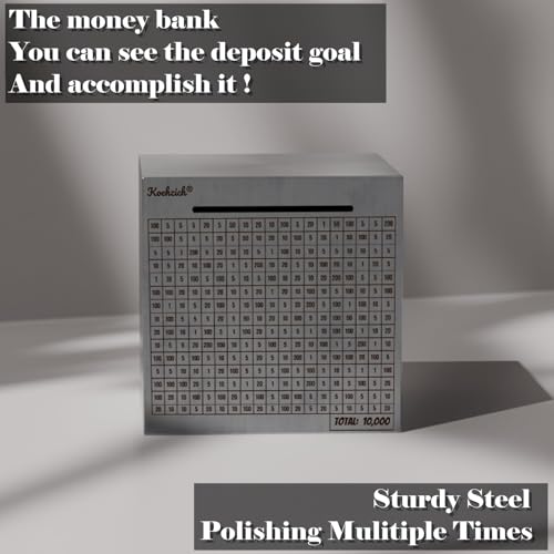 Cash Vault Money Saving Box Stainless Steel Piggy Banks for Adults with Counting 5000 Dollars Target Kids Safe Metal Large Money Break to Open Coin Pan - color: 4.72in-5000 Dollars