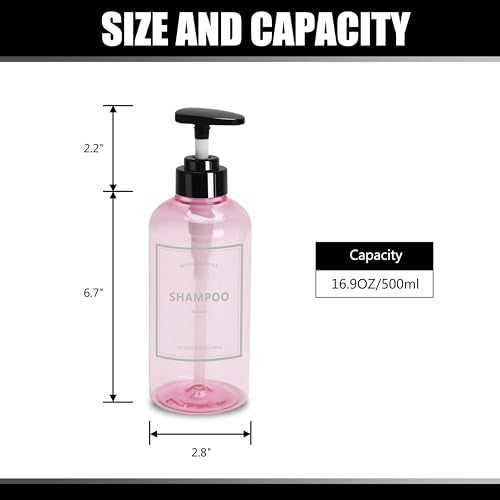 Shampoo and Conditioner Dispenser Set, YACEYACE 3Pcs 16.9oz - color: Clear Pink