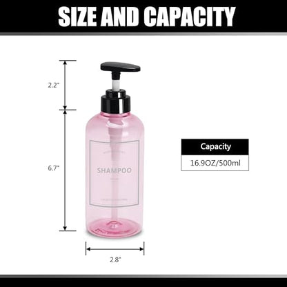 Shampoo and Conditioner Dispenser Set, YACEYACE 3Pcs 16.9oz - color: Clear Pink