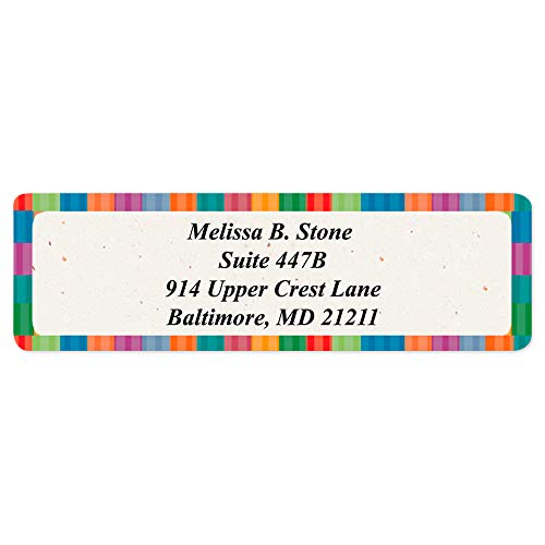 Bright Stripes Designer Rolled Address Labels with Elegant Plastic Dispenser - size: 250 Labels, style: Bright Stripes