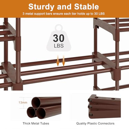WOWLIVE 9 Tier 3-Column Shoe Rack, 50-55 Pairs Stackable Brown - color: Brown, size: 3 Row 9 Tier