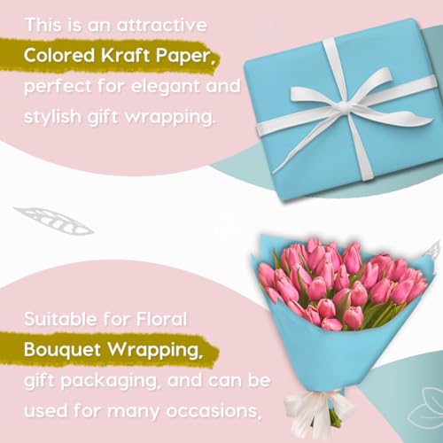 PerkHomy 17.8" x 1,440" (120') Light Blue Kraft Paper Roll for Craft Bulletin Board Paper Art Table Covering Crafting Gift Wrapping Bouquet Packing Parcel 80GSM 55LB (Light Blue, 17.8" x 120') - color: Light Blue, size: 17.8" Width x 120' Length