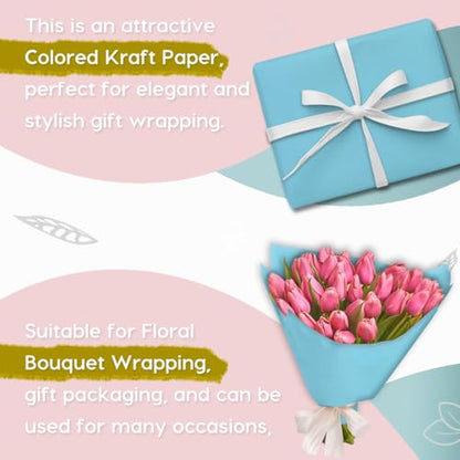 PerkHomy 17.8" x 1,440" (120') Light Blue Kraft Paper Roll for Craft Bulletin Board Paper Art Table Covering Crafting Gift Wrapping Bouquet Packing Parcel 80GSM 55LB (Light Blue, 17.8" x 120') - color: Light Blue, size: 17.8" Width x 120' Length