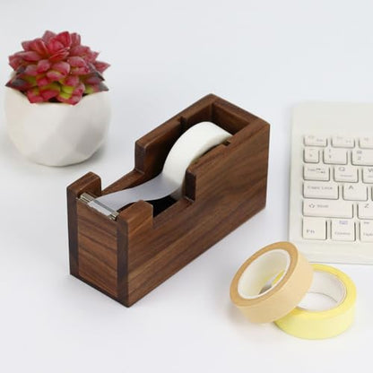 Buqoo Wood Desk Tape Dispenser Natural Walnut Wood Tape Desk Dispenser