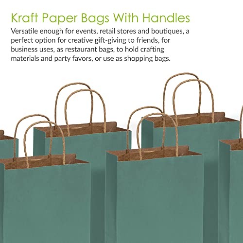 Prime Line Packaging Green Paper Bags, 6x3x9 Inch, Mini Kraft Bags,100 Pack