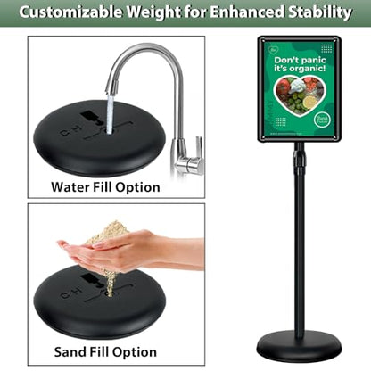 6 Pack Pedestal Sign Holder, 8.5 x 11" Adjustable Floor Standing Sign Stand - color: Black, size: 8.5x11in-6p