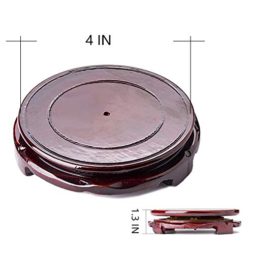 Brown Wood Oriental Style Round Veneer Base (4" w X 1.3" h) - color: Rotatable, size: 4"Inside Diameter