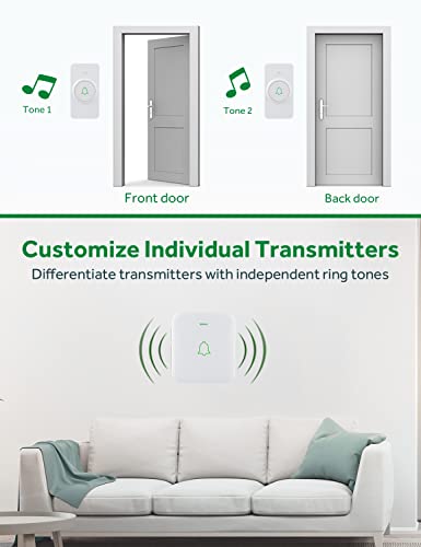 AVANTEK Wireless Doorbell, 1000 ft Range, 2 Buttons + 1 Receiver, White - color: White 1 Receiver + 2 Buttons
