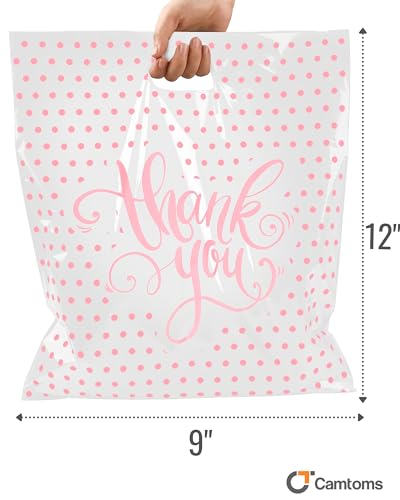 9x12 Small Thank You Bags for Small Business with Die-Cut Handles - color: White, size: 9x12