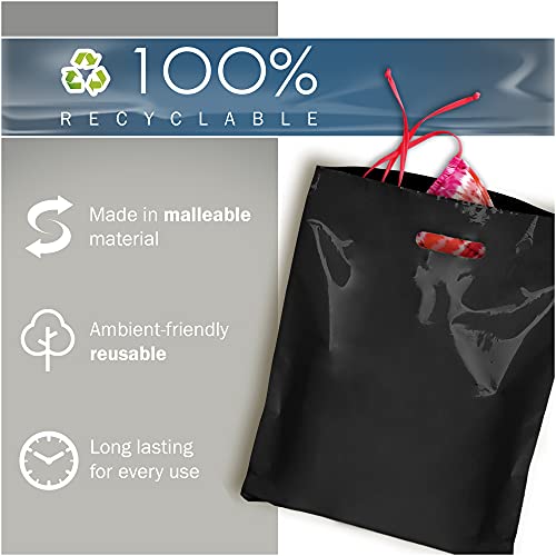 12x18 Black Plastic Bags, Medium, Glossy Finish, 2 Mil Thick, 100 Pack