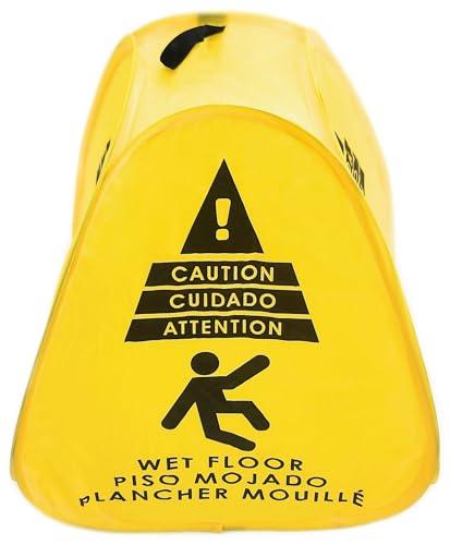 Kraken Sign Co - Pop-up Sign, Yellow 4-Sided Bilingual Trilingual English/Spanish/French Warning, Pop-up Caution Wet Floor Sign 16 inch for Restaurant, Commercial and Industrial Safety. Foldable, Portable, Durable (Yellow, 3 Pack) - size: 3 Pack