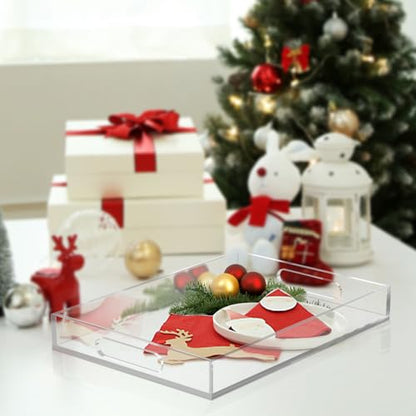 Clear Acrylic Tray with Raised Edges, Multi-Purpose Organizer Tray for Vanity, Bathroom, Kitchen, Countertop, Dresser & Desktop, Waterproof & Scratch-Resistant - size: 13.7" x 9.6" x 1.7"