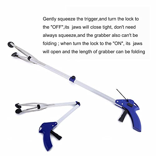 THUSIBER Reacher Grabber 32" Extra Long Folding Reaching Claw Heavy Duty Mobility Aid Arm Extender Gripper Tools for Trash Pick Up Litter Picker Garden Nabber Elderly Arthritis Reach Assist Tool