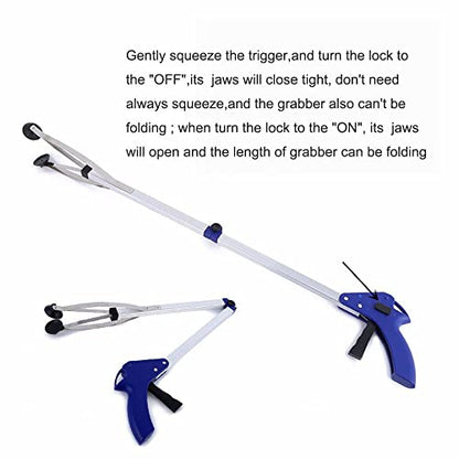 THUSIBER Reacher Grabber 32" Extra Long Folding Reaching Claw Heavy Duty Mobility Aid Arm Extender Gripper Tools for Trash Pick Up Litter Picker Garden Nabber Elderly Arthritis Reach Assist Tool