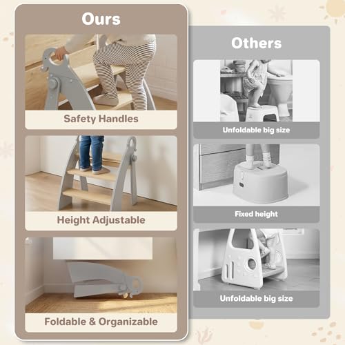 Step Stool for Toddlers & Kids, Bathroom Sink, 3-Step Foldable, Gray - color: 3 Step Grey