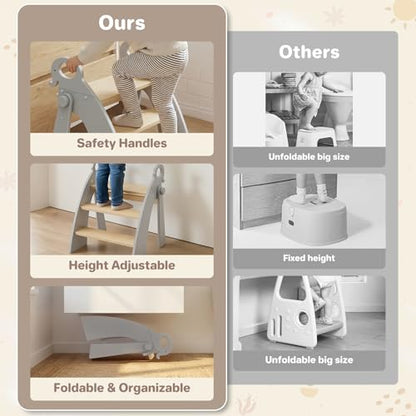 Step Stool for Toddlers & Kids, Bathroom Sink, 3-Step Foldable, Gray - color: 3 Step Grey