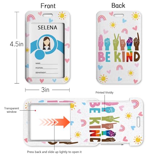 Lanyard, Id Badge Holder，Teacher Card Retractable Reel, Be Kind - color: Hand Sign