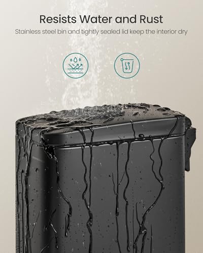 SONGMICS Bathroom Trash Can, 1.3 Gallon Stainless Steel Trash Bin with Lid - color: Black, style: 1.3 Gal.