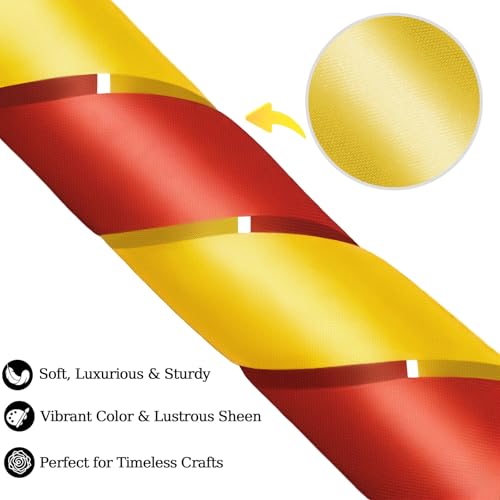 Ribbon for Eternal Flowers, 1-1/2 Inches X 2 Rolls Red Ribbon Set - color: Red Yellow