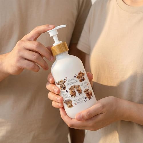 Highland Cow Soap Dispenser, Just a Girl Who Loves Cows Glass Dish Soap Dispenser for Kitchen, Highland Cow Lover Gifts Refillable Handsoap Pump Bottle for Bathroom Countertop - color: Just a Girl