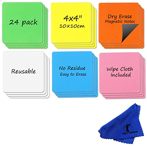 Dry Erase Magnets, 24 Pack 4x4 in, Magnetic Notes for Whiteboard and Fridge - color: Multicolor