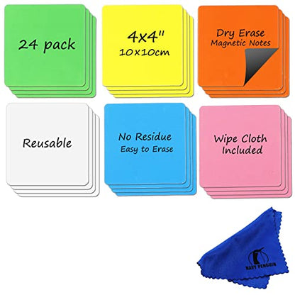 Dry Erase Magnets, 24 Pack 4x4 in, Magnetic Notes for Whiteboard and Fridge - color: Multicolor