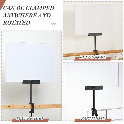 FoldTier 6 Set 8.5 x 11 Inch Aluminum Alloy Retail Sign Holder with Clamp Acrylic Frame Clothing Rack Clip on Sign Holder for Retail Stores Price Card Display (Black) - color: Black