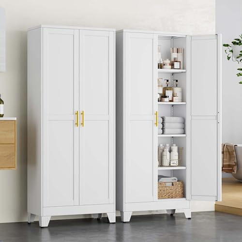 pozdeg 71" White Steel Tall Garage Storage Cabinet - color: White, size: 14.33"D x 28.74"W x 71"H