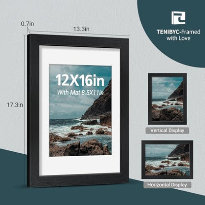 12x16 Picture Frame 4 Pack, 8.5x11 Mat, Black Wood, Glass - color: Black, size: 12 X 16