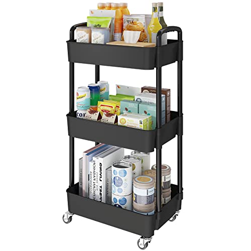 3 Tier Rolling Cart with Wheels, Utility Storage Carts,Black - color: Black, size: 3-Tier