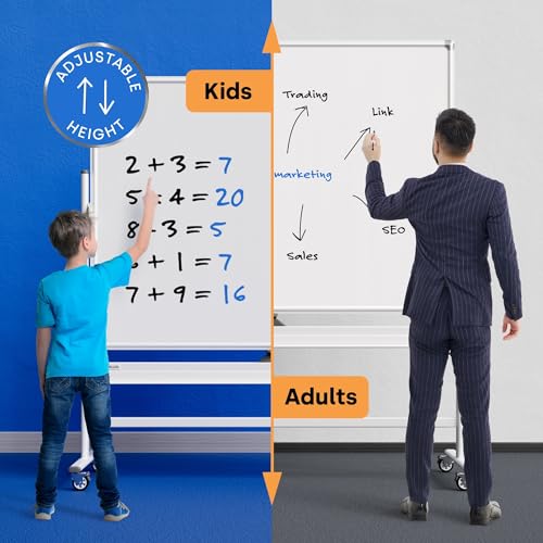 Kamelleo Rolling Whiteboard on Wheels 60" x 46", Double Sided White Board - color: Pearl White, size: 60x46