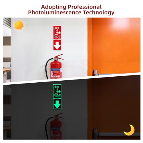 Fire Extinguisher Sign Sticker, Glow in the Dark with Down Arrow 3 Pack - size: 4×12 Inch