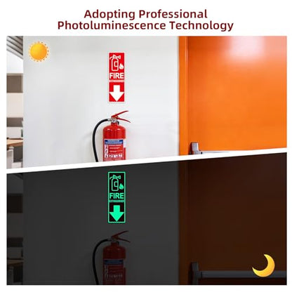 Fire Extinguisher Sign Sticker, Glow in the Dark with Down Arrow 3 Pack - size: 4×12 Inch