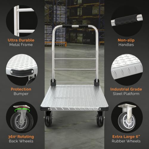 3000 lbs. Capacity Foldable Push Cart Dolly | Moving Platform Hand Truck | Heavy Duty Space Saving Collapsible | Swivel Flat Bed Wagon - Furniture Luggage Lifting - color: Black, size: 3000 lbs.