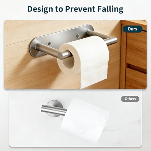 304 Stainless Steel Toilet Paper Holder Wall Mounted Double Post Swivel Tissue Holder No Drilling Bathroom Paper Towel Dispenser Anti-Vibration for RV Commercial Bathroom Brushed Silver - color: Silver
