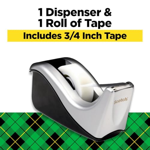 Scotch Desktop Tape Dispenser, Silvertech Two-Tone (C60-ST) - size: 1 Count (Pack of 1)