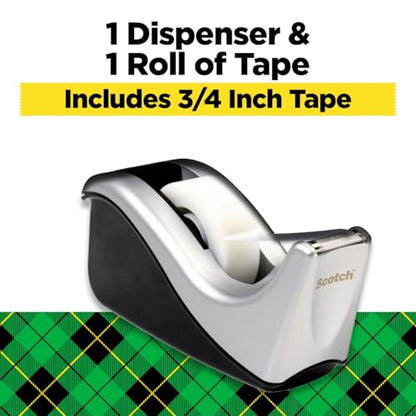 Scotch Desktop Tape Dispenser, Silvertech Two-Tone (C60-ST) - size: 1 Count (Pack of 1)