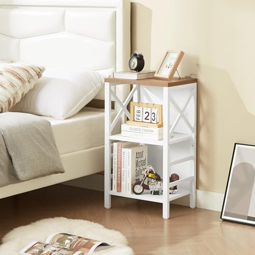 MNEETRUNG Small Bookshelf,3 Tier Industrial Bookcase with Metal Frame and Backboard,Low White Book Shelf,Book case for Small Spaces,Living Room,Bedroom and Home Office - color: White, size: 3-Tier (15.7"W x 11.8"D x 27.6"H)