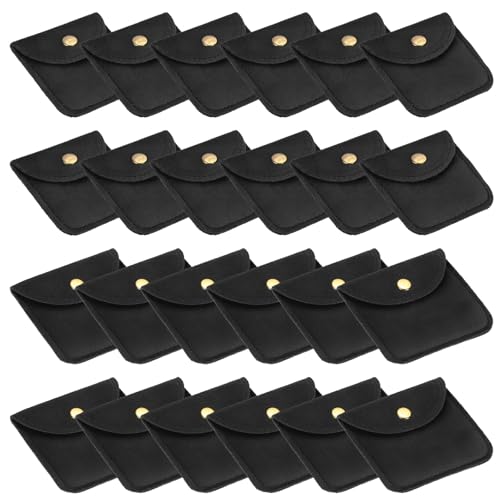 PATIKIL Velvet Jewelry Pouches, 24 Pcs Jewelry Packaging Gift Bags with Snap Button for Bracelet Rings Watch Necklace, (2"x2"/3"x3") Black - color: Black