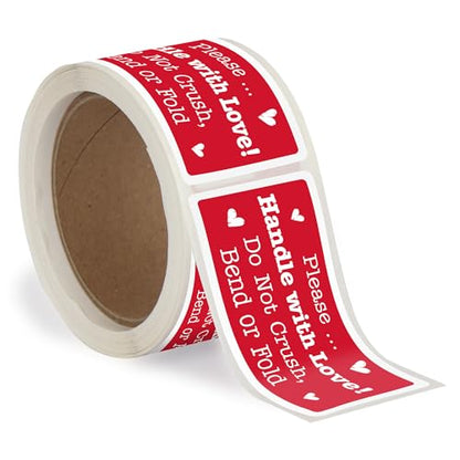 SmartSign Please Handle with Love Stickers - 2 x 4 inch, 100 / Roll, Do Not Bend Crush Or Fold Shipping Label, Semi-Gloss Paper, Permanent Adhesive, White on Red, Made in USA - color: Do Not Bend Crush Or Fold