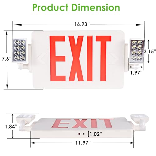 Gruenlich Exit Sign with Emergency Light, Battery Backup, 1 Pack - size: 1-Pack