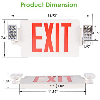 Gruenlich Exit Sign with Emergency Light, Battery Backup, 1 Pack - size: 1-Pack